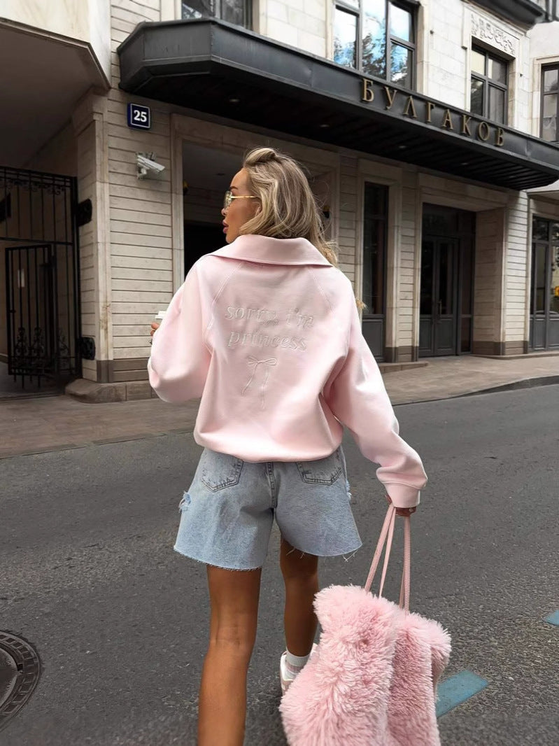 Susannah | Sweatshirt graphique à manches longues avec col large et fermeture éclair pour femmes