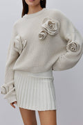 Sybil | Pull en maille à col rond et manches longues avec fleurs en 3D pour femmes
