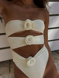 Tahlia | Maillot de bain bandeau découpé pour femmes avec des roses