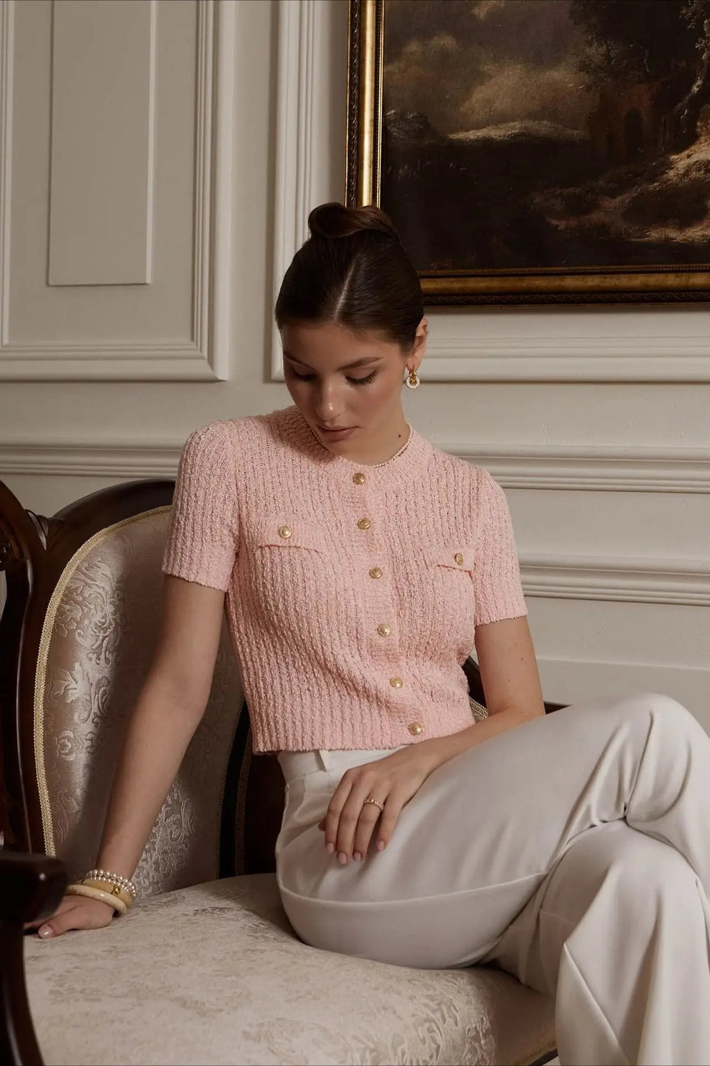 Taryn | Cardigan court à boutons en tricot texturé pour femmes