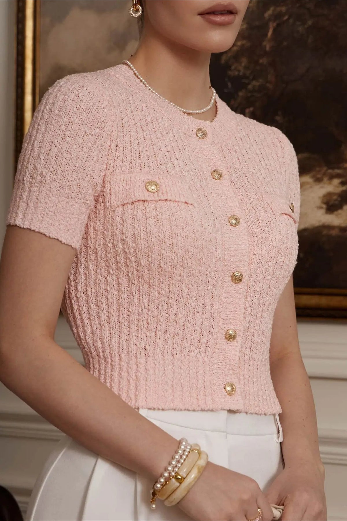 Taryn | Cardigan court à boutons en tricot texturé pour femmes
