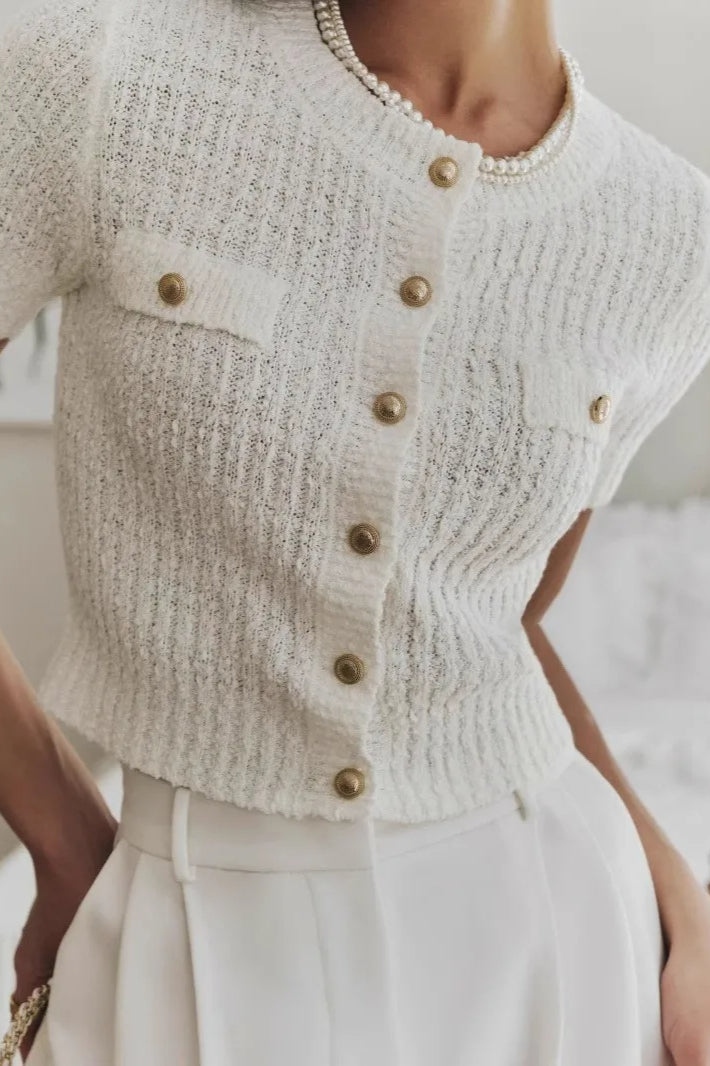 Taryn | Cardigan court à boutons en tricot texturé pour femmes