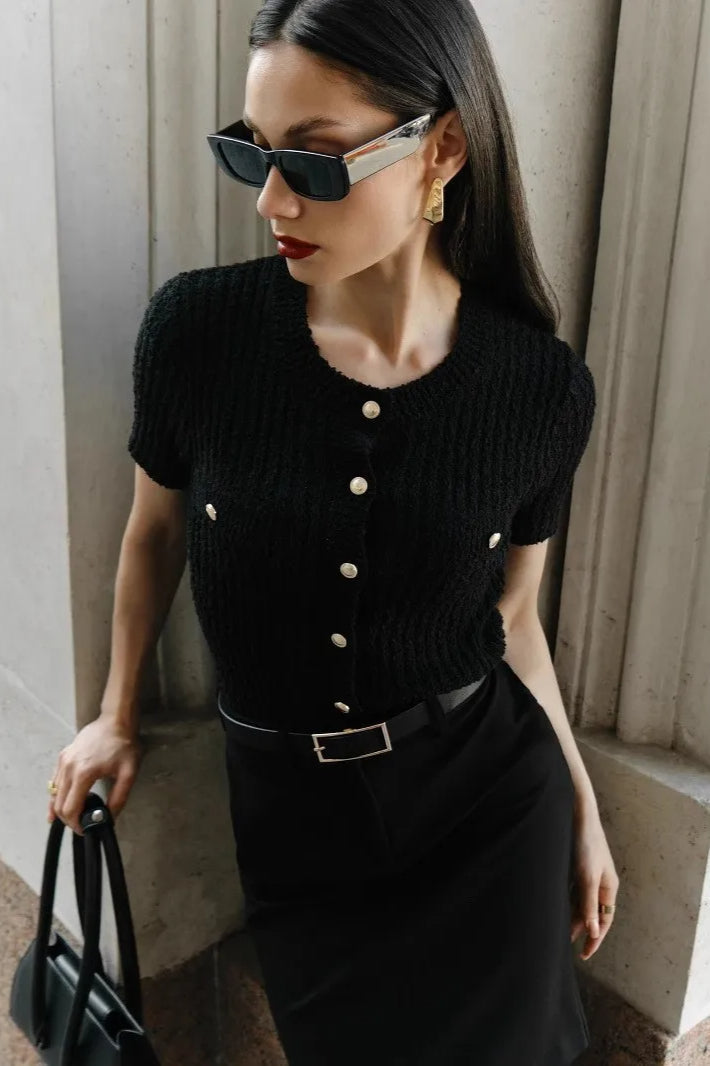 Taryn | Cardigan court à boutons en tricot texturé pour femmes