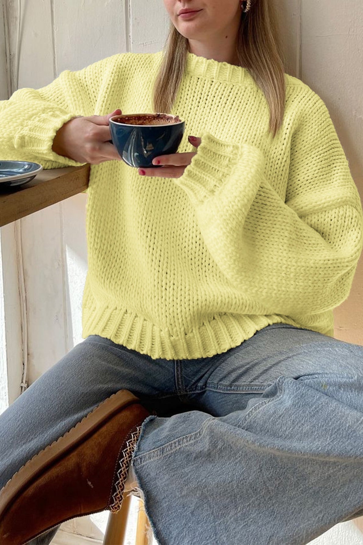 Vida | Pull Chunky à Épaules Tombantes pour Femmes à Manches Longues