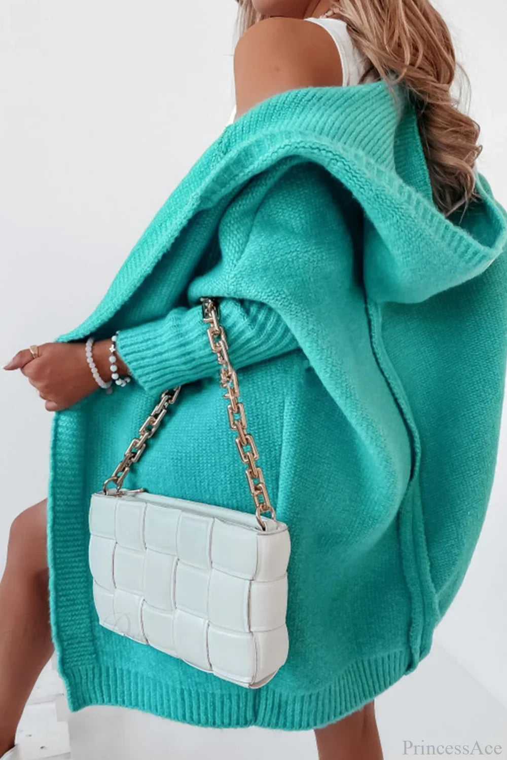 Yasmin | Cardigan long en tricot ouvert à capuche pour femmes