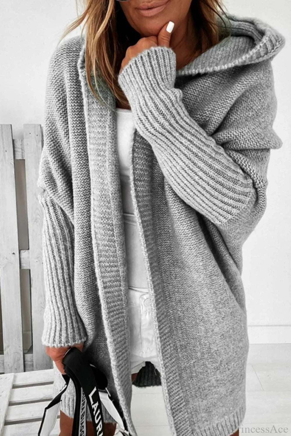 Yasmin | Cardigan long en tricot ouvert à capuche pour femmes
