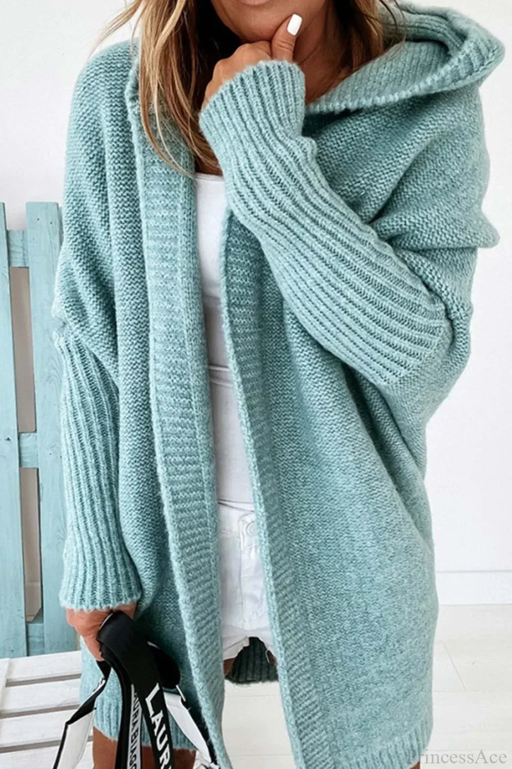 Yasmin | Cardigan long en tricot ouvert à capuche pour femmes
