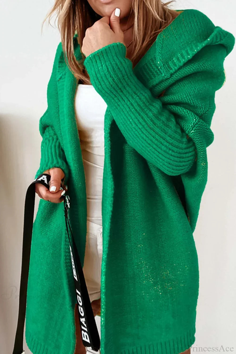 Yasmin | Cardigan long en tricot ouvert à capuche pour femmes