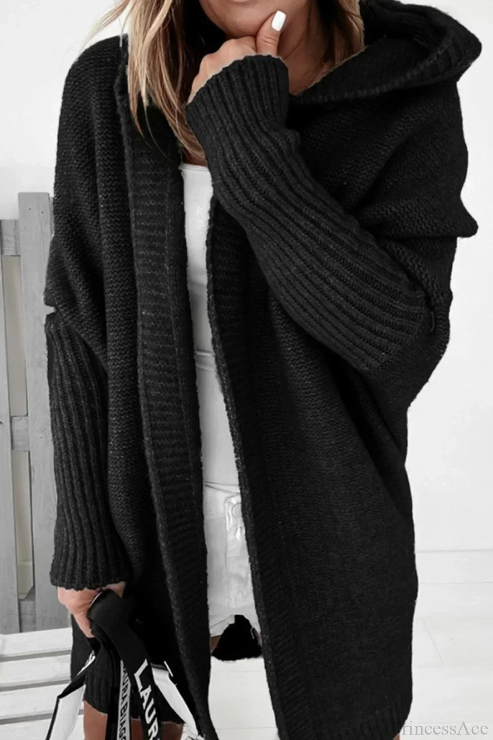 Yasmin | Cardigan long en tricot ouvert à capuche pour femmes