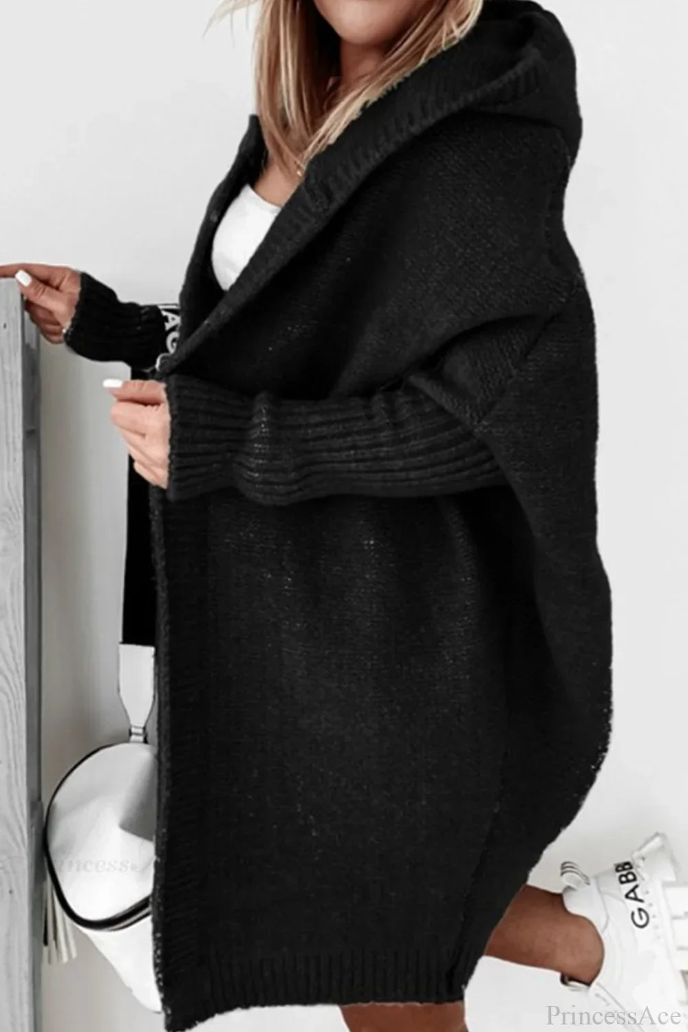 Yasmin | Cardigan long en tricot ouvert à capuche pour femmes