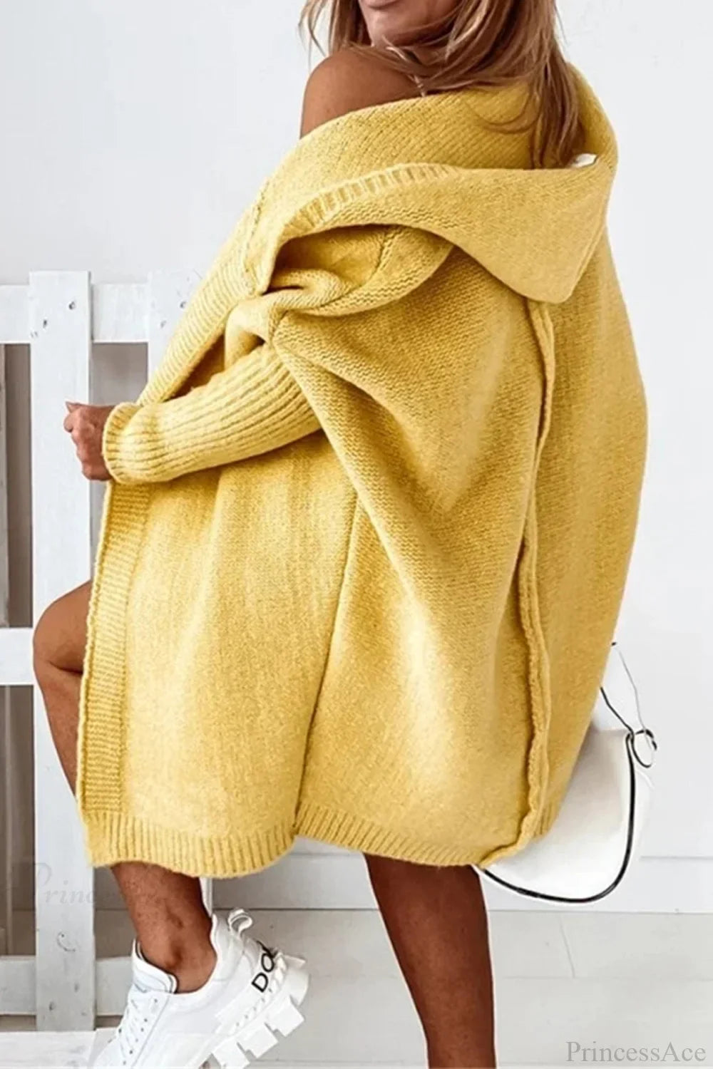 Yasmin | Cardigan long en tricot ouvert à capuche pour femmes