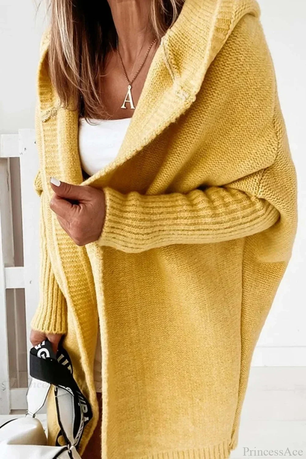 Yasmin | Cardigan long en tricot ouvert à capuche pour femmes