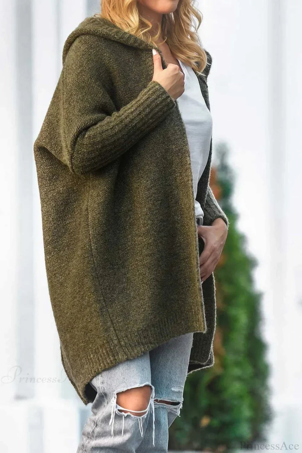 Yasmin | Cardigan long en tricot ouvert à capuche pour femmes