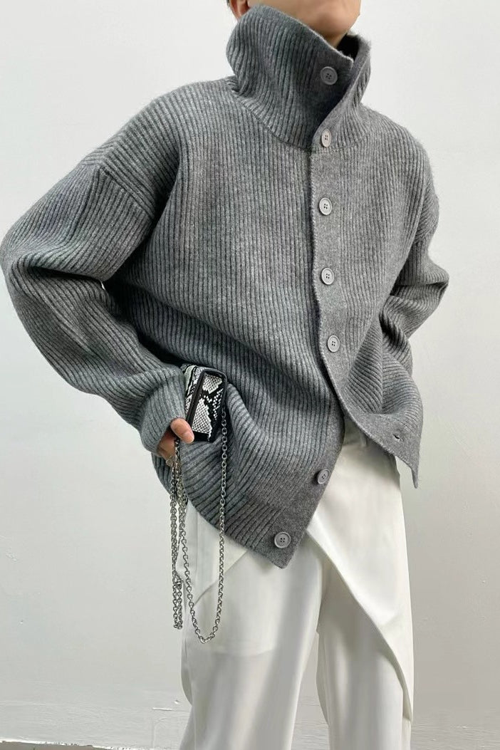Yvette | Cardigan à col montant en tricot côtelé pour femmes