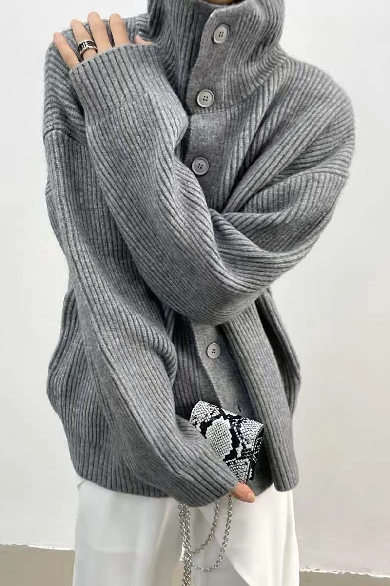 Yvette | Cardigan à col montant en tricot côtelé pour femmes