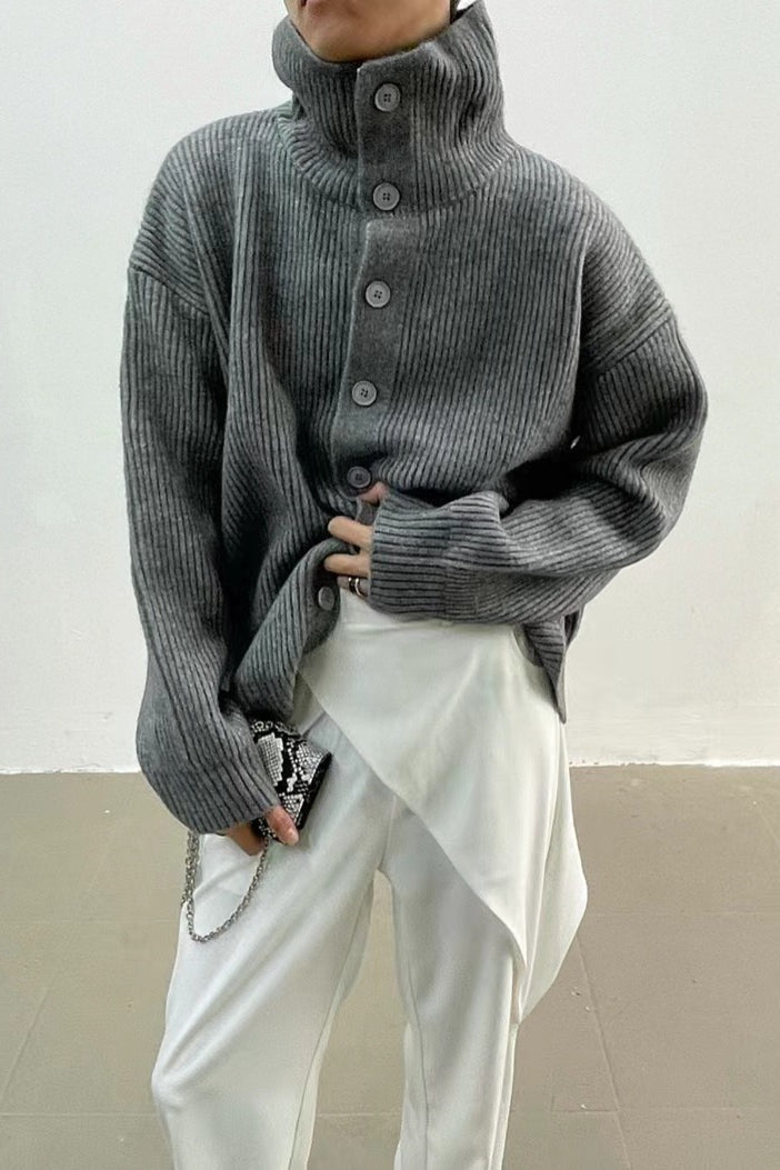 Yvette | Cardigan à col montant en tricot côtelé pour femmes