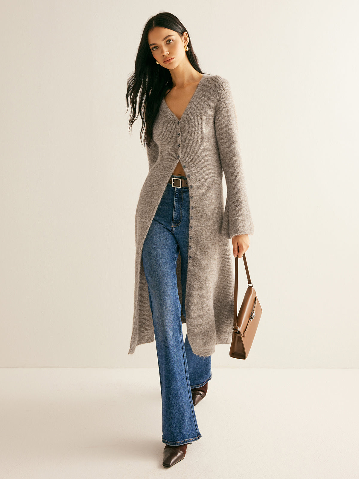Zuri | Cardigan long en tricot à col en V pour femmes