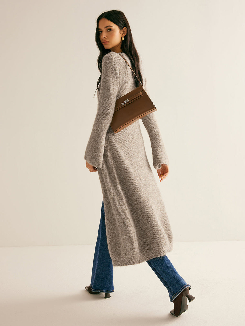 Zuri | Cardigan long en tricot à col en V pour femmes