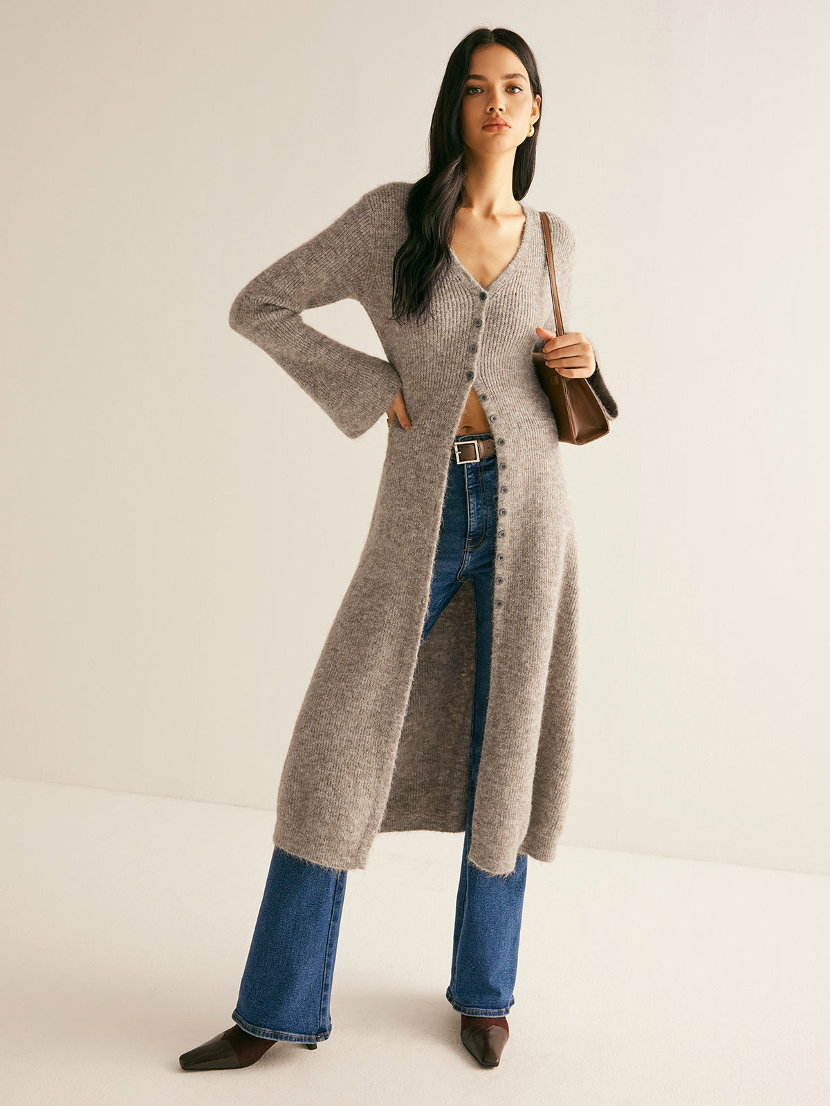 Zuri | Cardigan long en tricot à col en V pour femmes