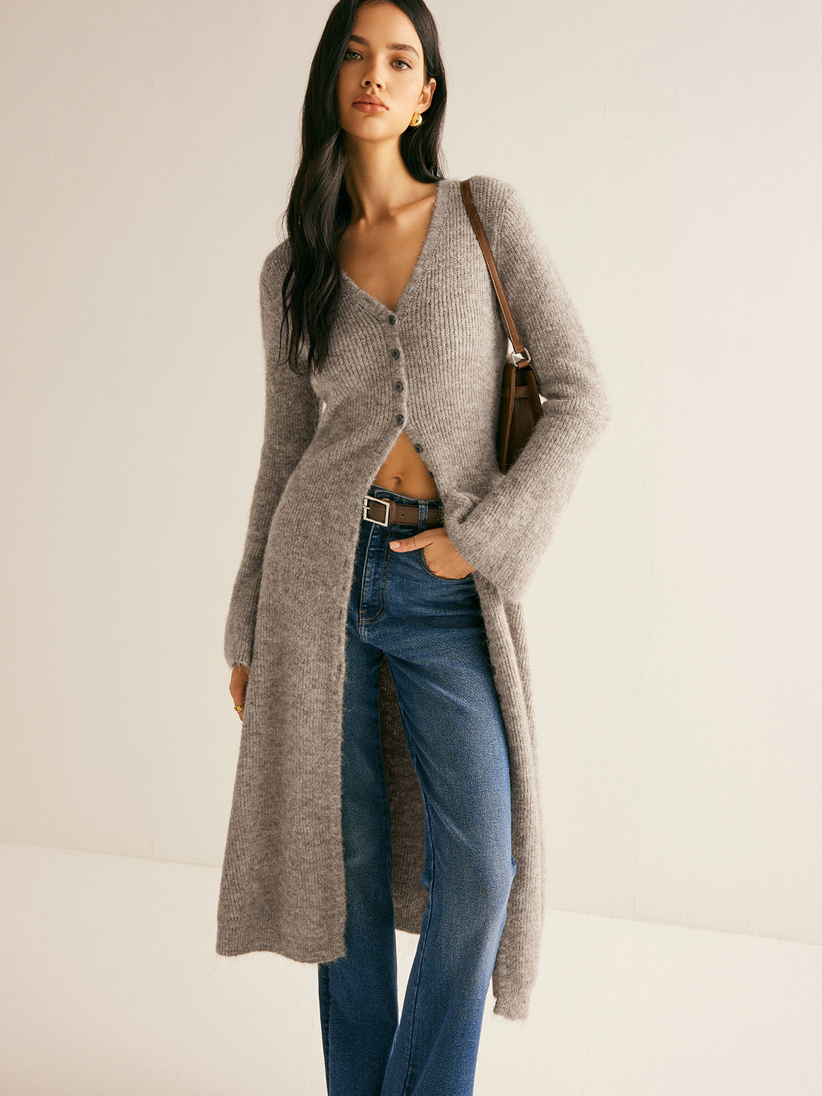 Zuri | Cardigan long en tricot à col en V pour femmes