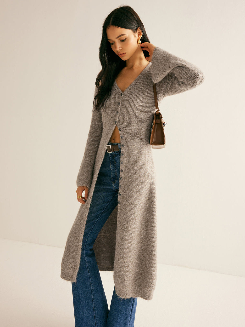 Zuri | Cardigan long en tricot à col en V pour femmes
