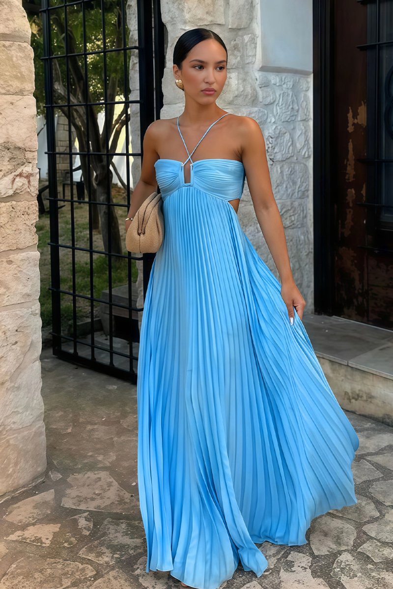 Luella | Robe de bal maxi plissée à col halter pour femmes