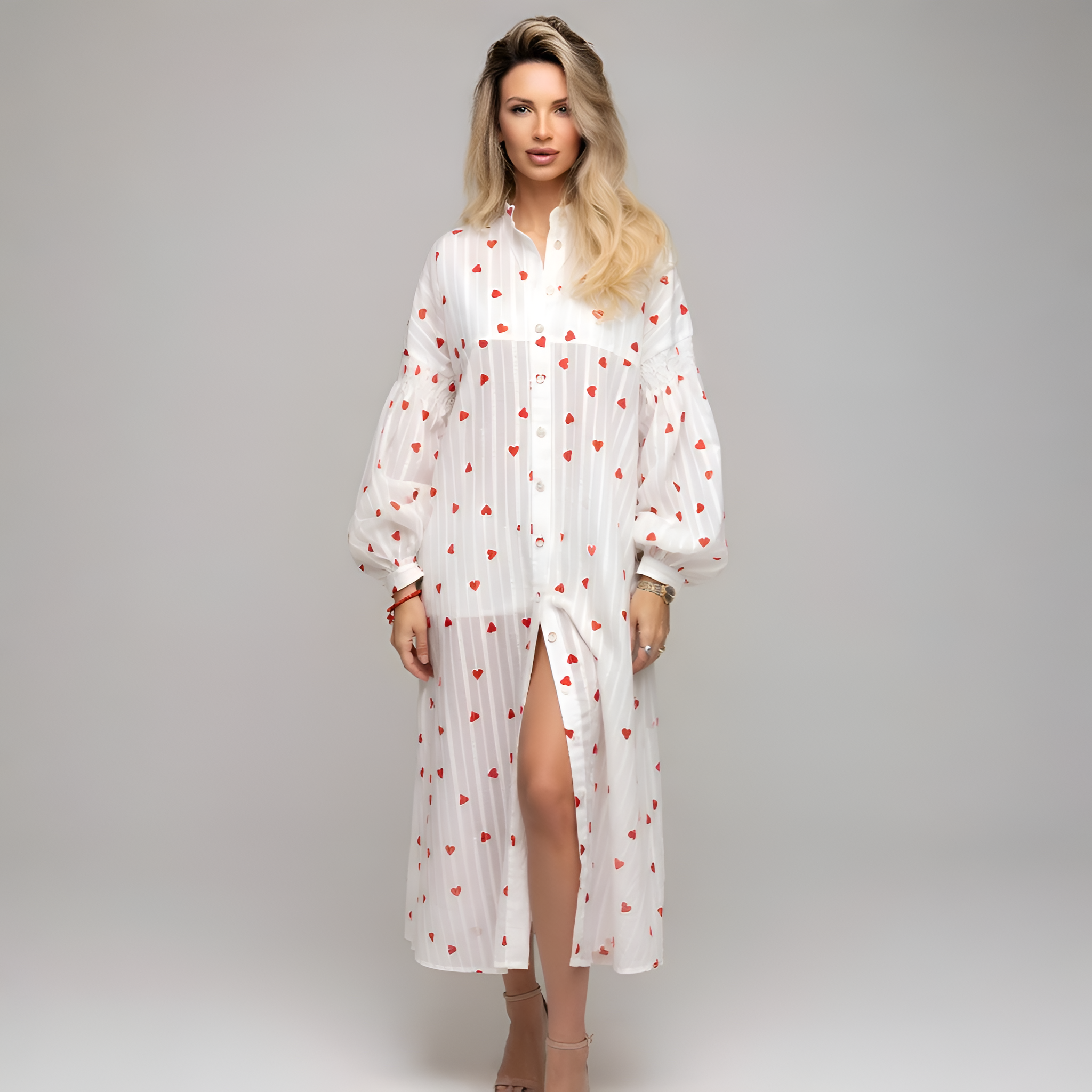 Violaine - Robe midi à imprimé cœur jacquard