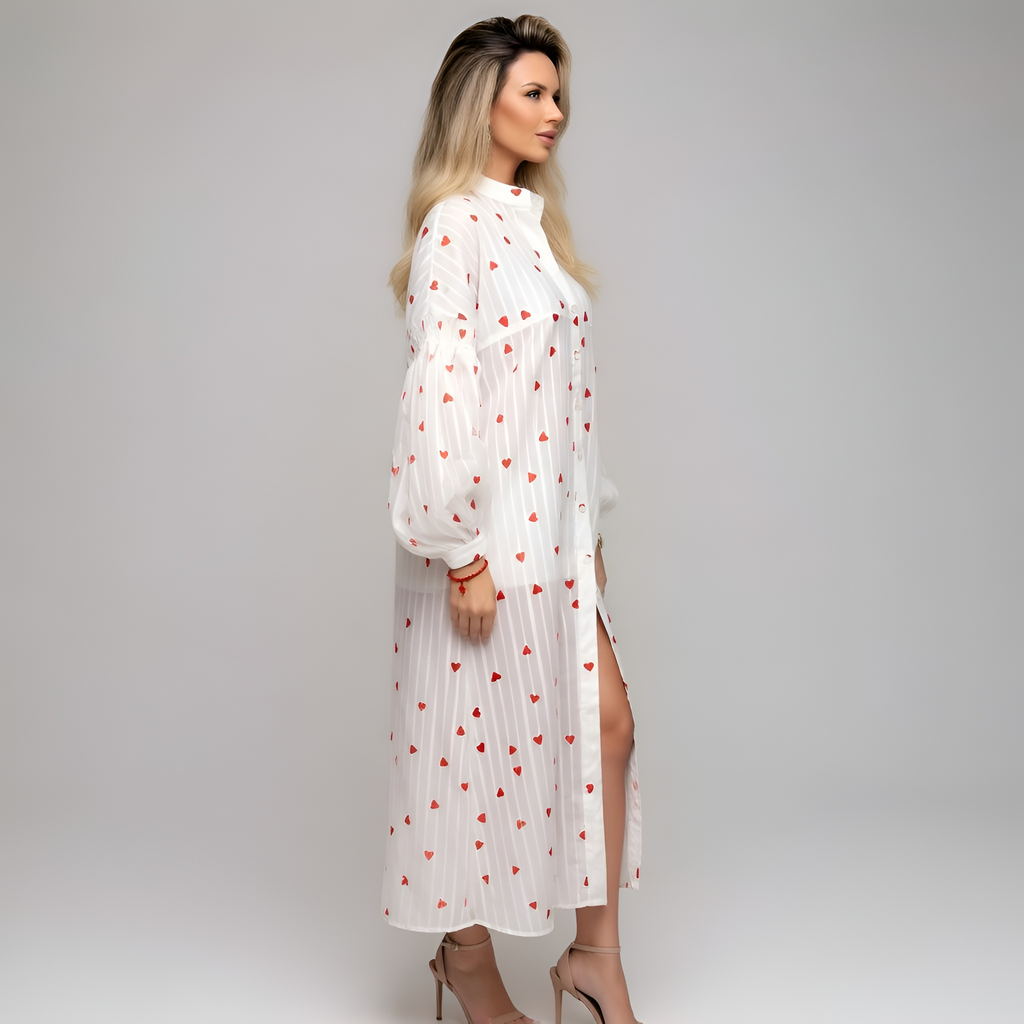 Violaine - Robe midi à imprimé cœur jacquard