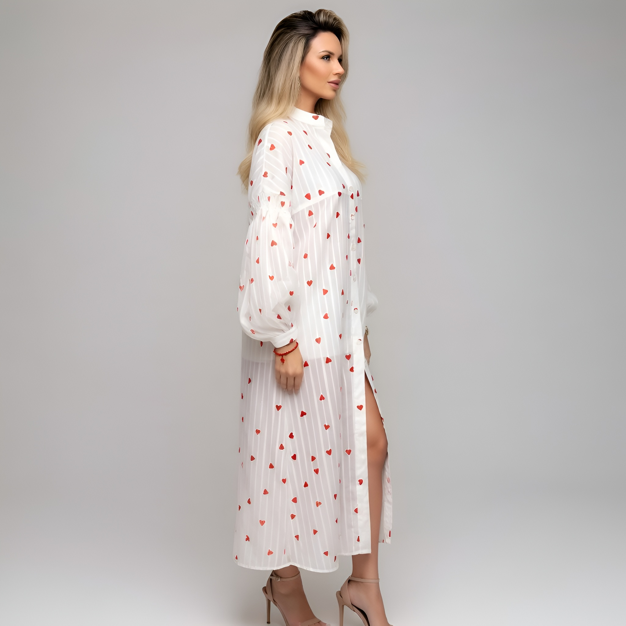 Violaine - Robe midi à imprimé cœur jacquard