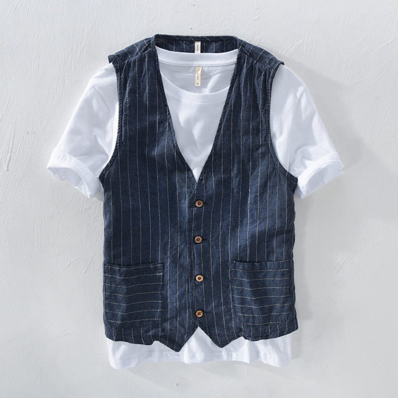Felix | Élégante Gilet pour Hommes avec Aspect Lin Rayé