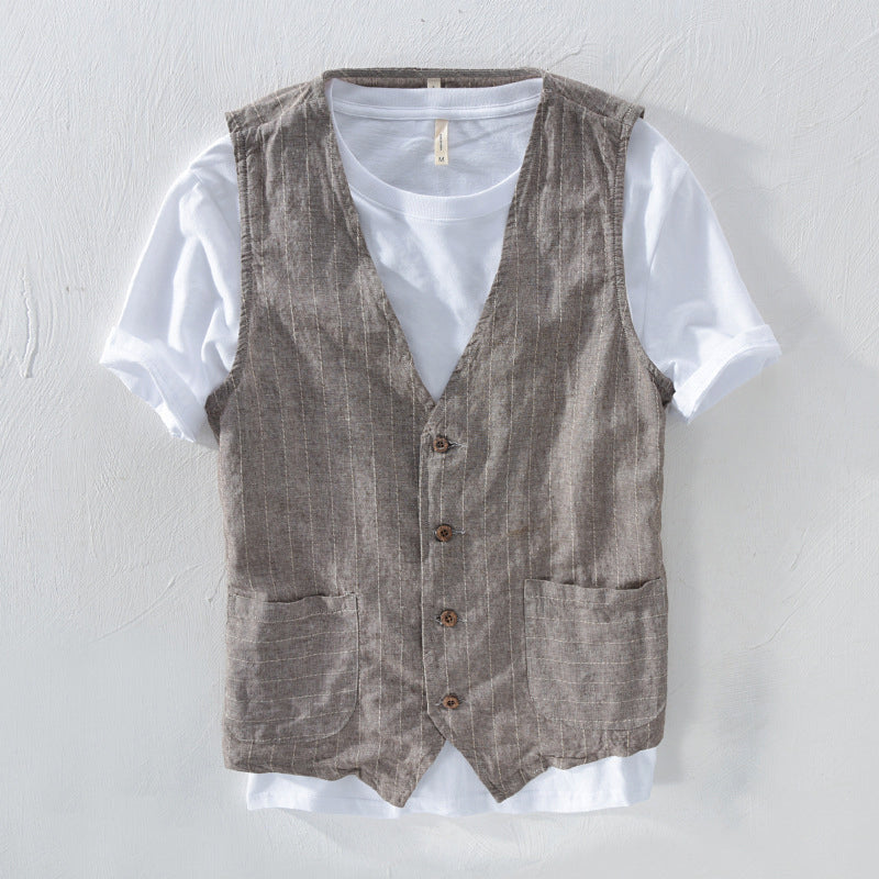 Felix | Élégante Gilet pour Hommes avec Aspect Lin Rayé