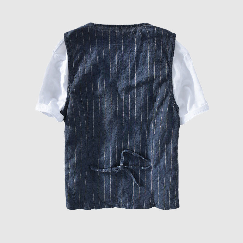 Felix | Élégante Gilet pour Hommes avec Aspect Lin Rayé