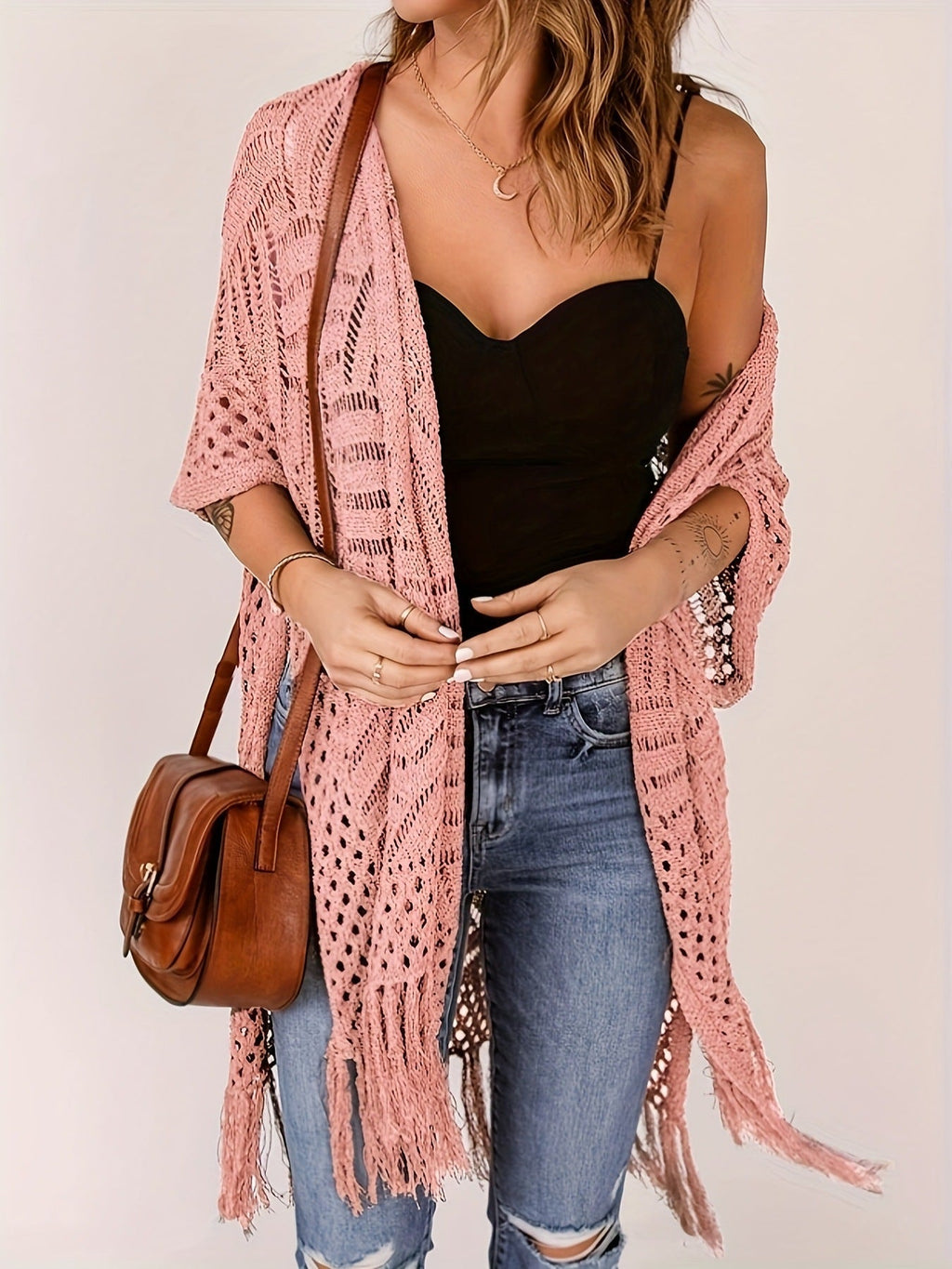 Soravina | Kimono en tricot avec franges et tombé fluide