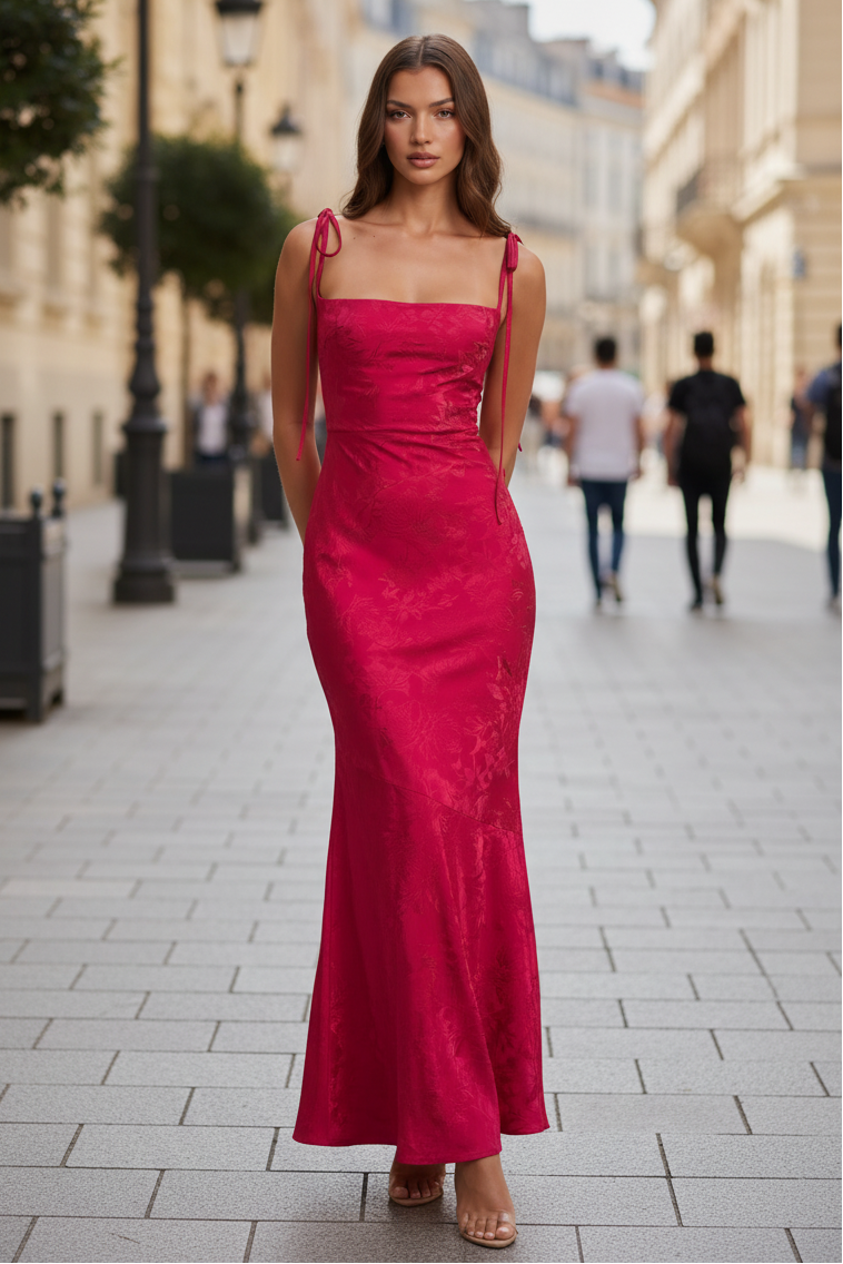 Robe Maxi à Encolure Drapée