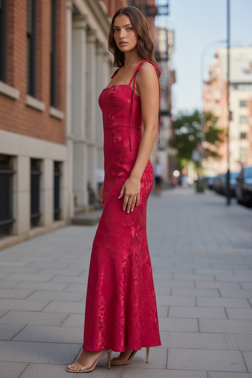 Robe Maxi à Encolure Drapée