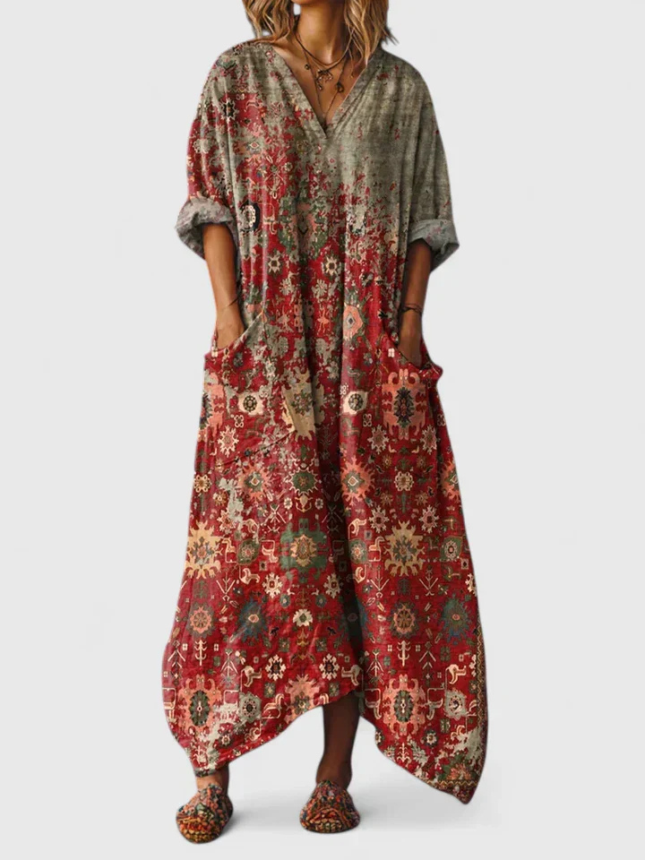 Indra | Robe maxi femme avec décolleté en V et poches