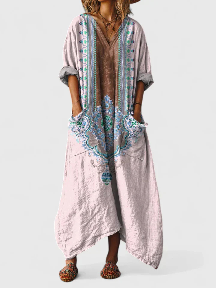 Indra | Robe maxi femme avec décolleté en V et poches