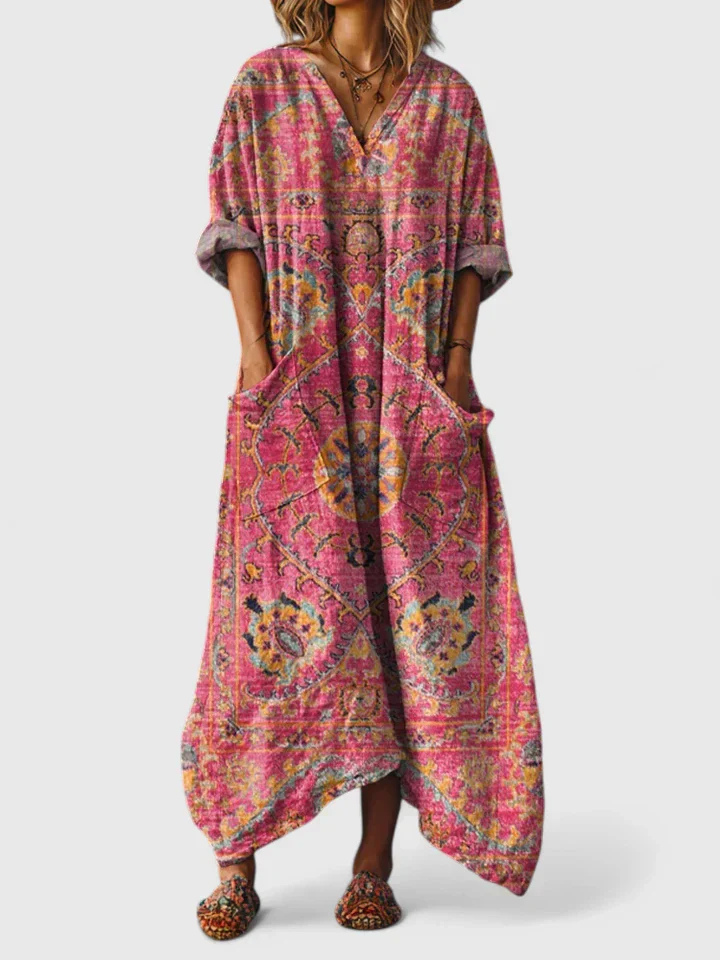 Indra | Robe maxi femme avec décolleté en V et poches