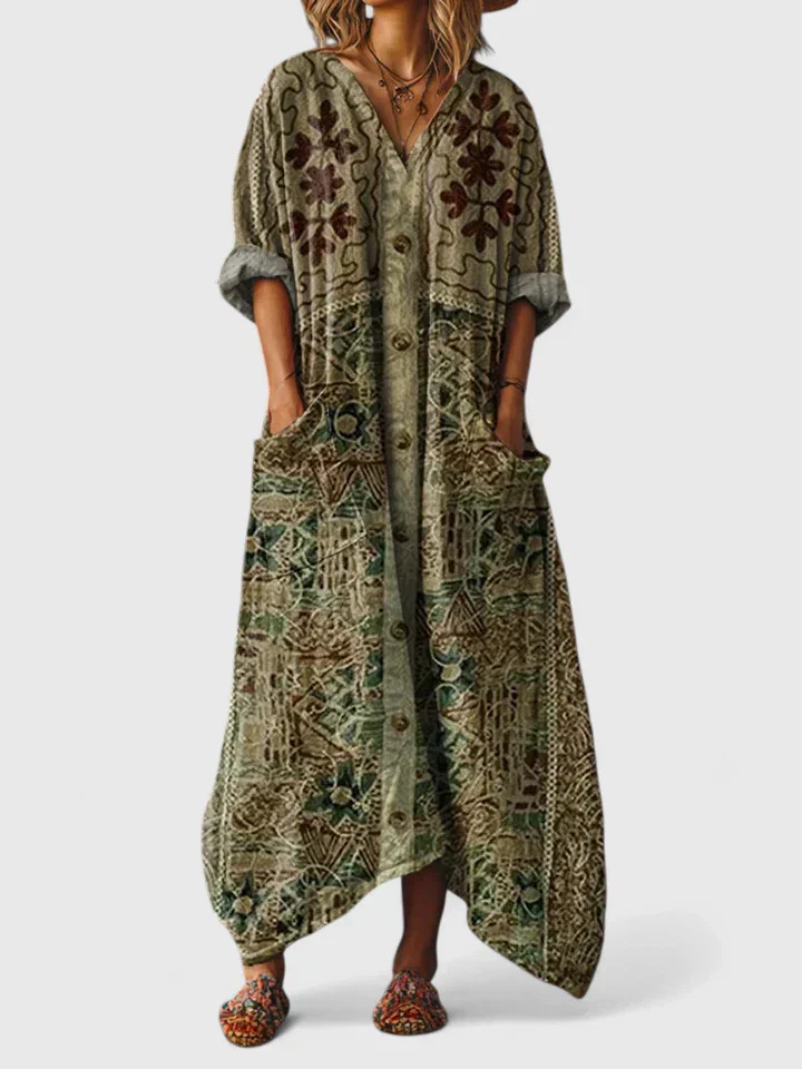 Indra | Robe maxi femme avec décolleté en V et poches