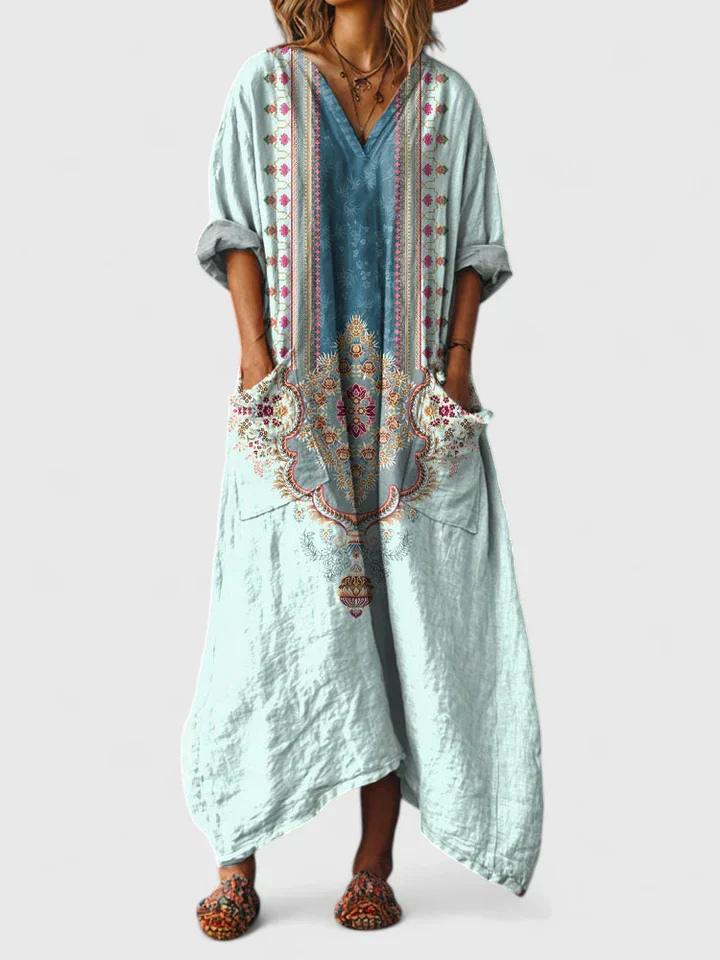 Indra | Robe maxi femme avec décolleté en V et poches