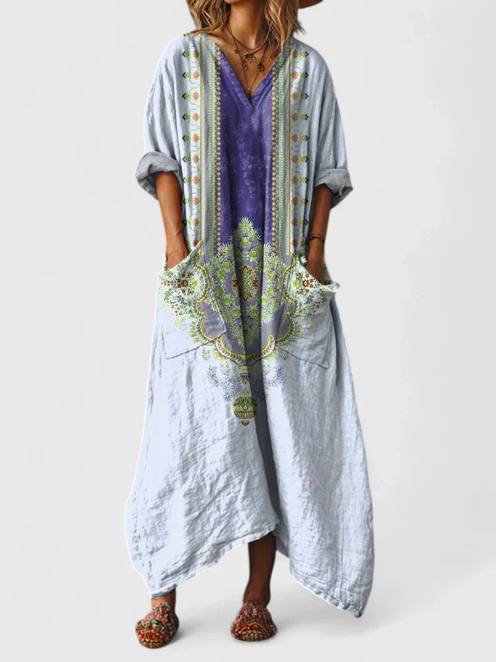 Indra | Robe maxi femme avec décolleté en V et poches