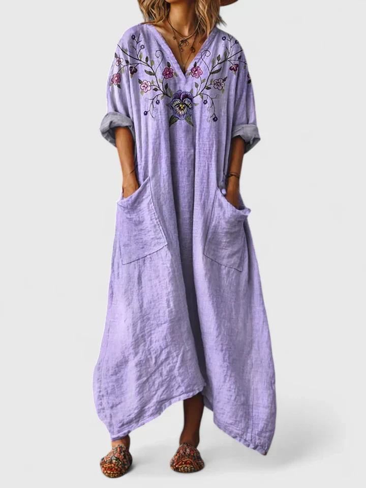 Indra | Robe maxi femme avec décolleté en V et poches