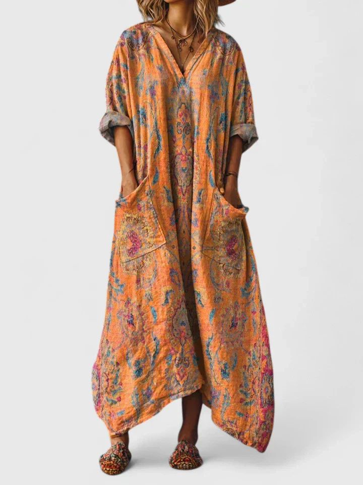 Indra | Robe maxi femme avec décolleté en V et poches