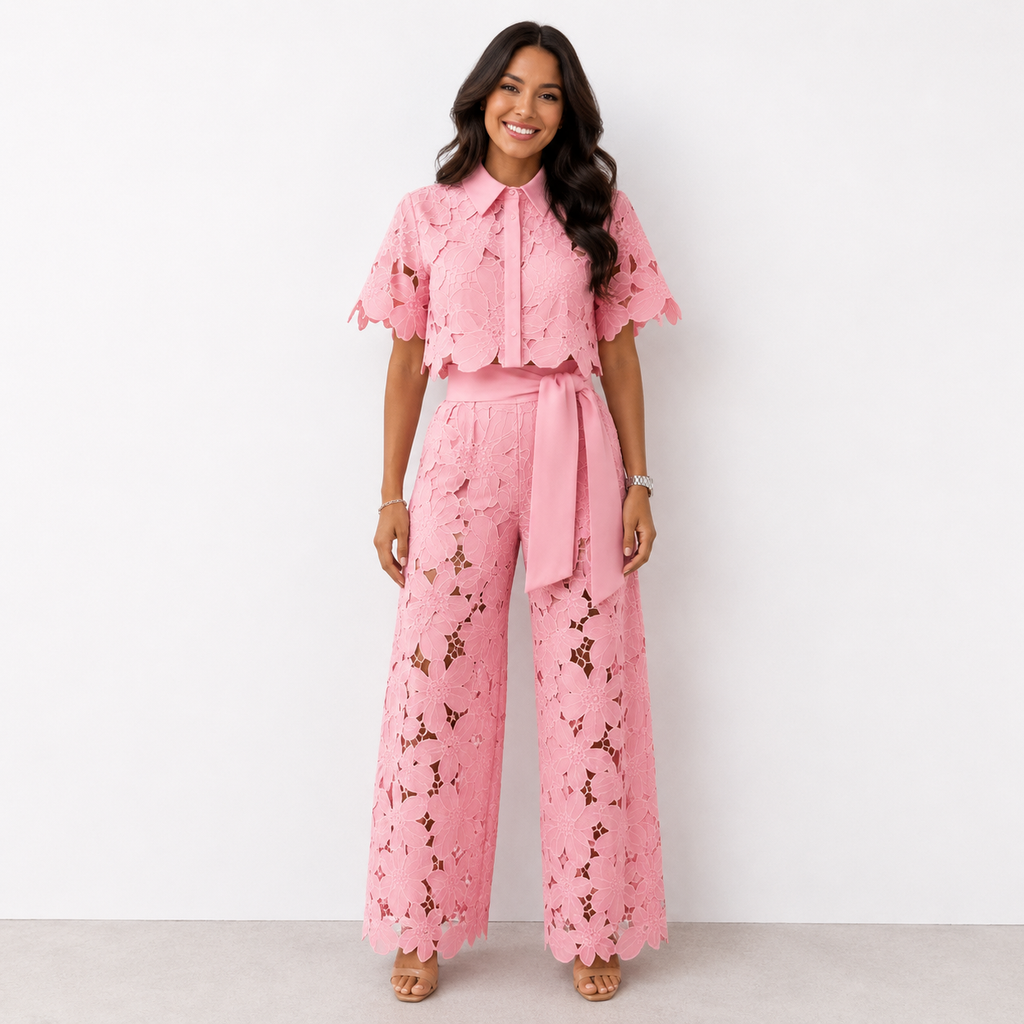 Eojeen | Ensemble femme avec ceinture à nouer et jambes larges