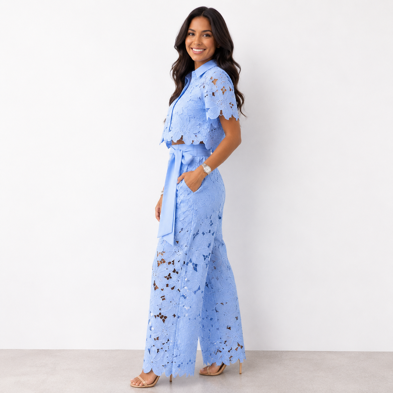 Eojeen | Ensemble femme avec ceinture à nouer et jambes larges