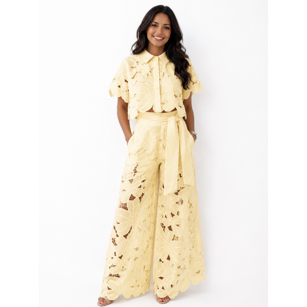 Eojeen | Ensemble femme avec ceinture à nouer et jambes larges