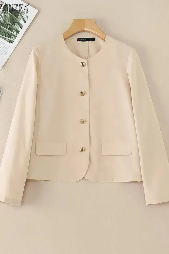 Blazer Court avec Boutons Ronds et Design Élégant