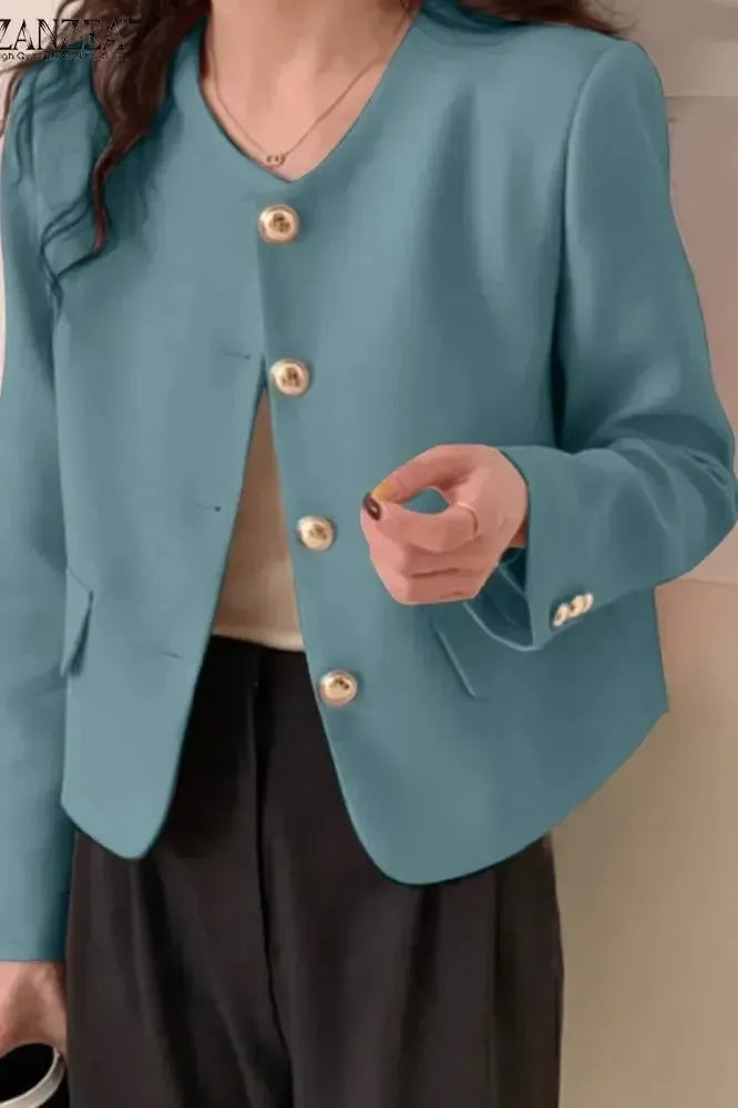 Blazer Court avec Boutons Ronds et Design Élégant
