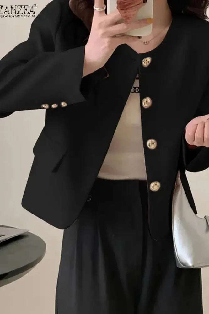 Blazer Court avec Boutons Ronds et Design Élégant