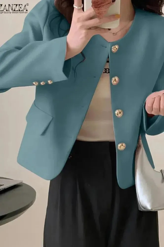 Blazer Court avec Boutons Ronds et Design Élégant